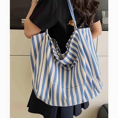 canvas tote bag for women, beach striped medium size shoulder bag with pocket…