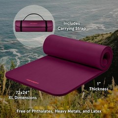 Boysenberry Solana Yoga Mat 1″ Thick – Durable Non-Slip Exercise Mat with Strap