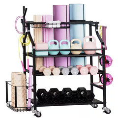 4-Tier Exercise Mat Storage Rack, Dumbbell Organizer, Home Gym Storage Stand wit