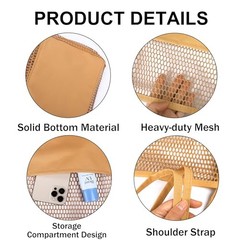 Mesh Tote Beach Bag,Women Fairycore Hobo Bag,Shoulder Bag,Soft Summer Khaki
