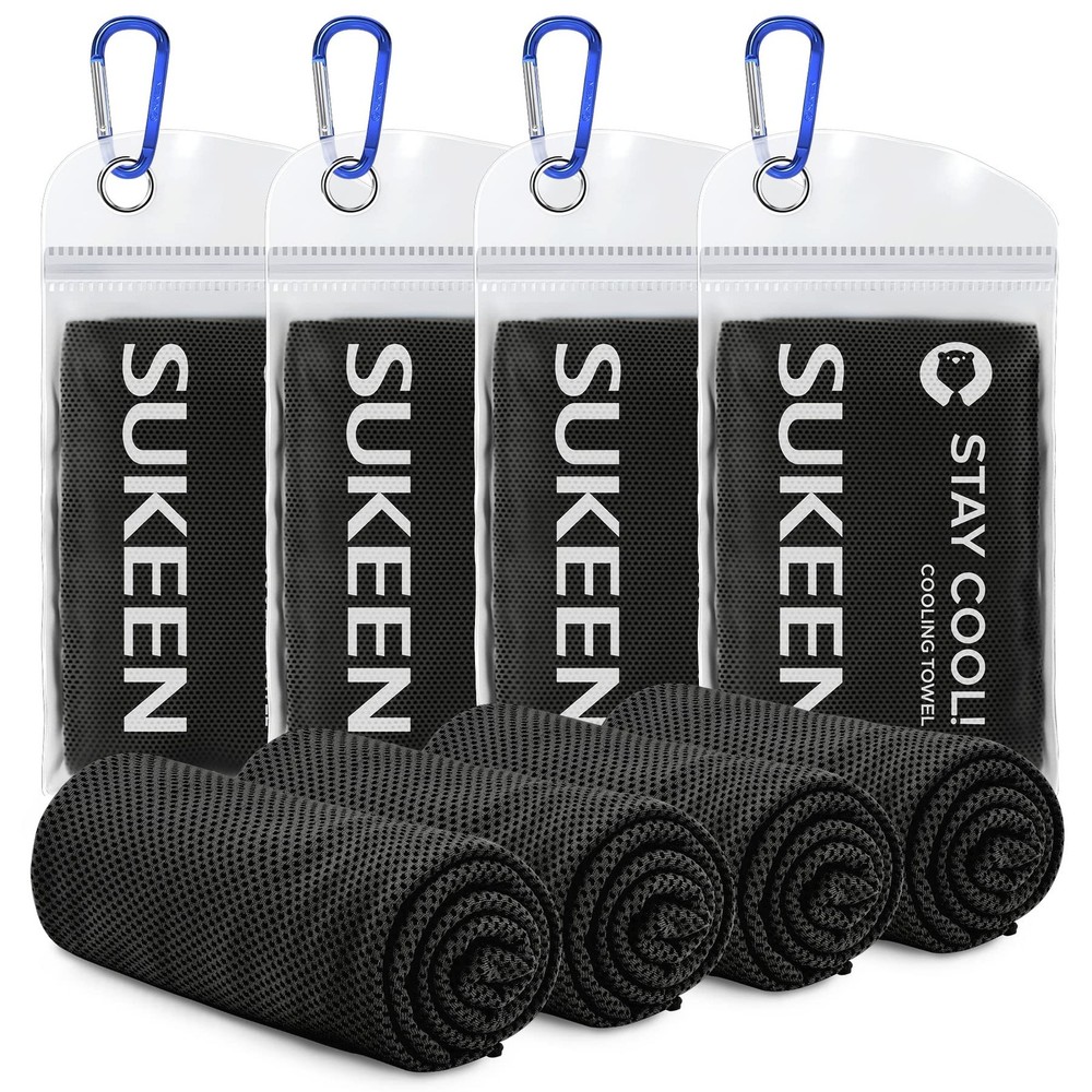Sukeen [4 Pack Cooling Towel (40″x12″), Soft Breathable 40″ x 12″, Black