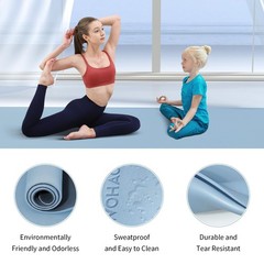 WOHAO Extra Thick 8mm Yoga Mat, 72″x28″ Non 183*70*0.8cm, Blue-gray+Navy blue