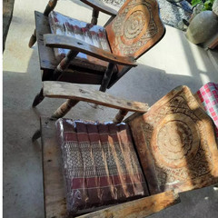 Thai Handcrafted Kapok Seat Cushions Meditation Floor Pad Red Blue Set 2 pcs