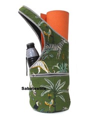 Indian Green Animal Jhola Tote Bag, Quilted Yoga Mat Bag, Handblock Yoga Mat Bag