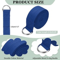 Yoga Strap with Adjustable Metal D Ring Buckle, 8.2ft & Blue