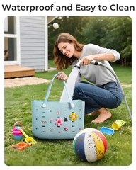 Beach Bag for Women, Water-resistant Rubber Tote Bag, Large A-baby Pink