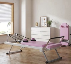 Foldable Pilates Reformer Machine for Home Indoor Use Metal Pink/White/Black