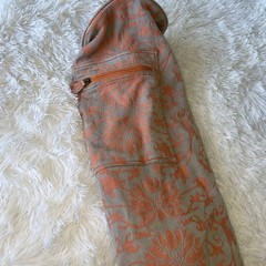 Barefoot Damask Floral Cotton Yoga Mat Bag Adjustable Strap Orange & Gray