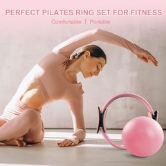 KANGFITER Pilates Equipment Kit for Home Workout, Ring and Ball Pink