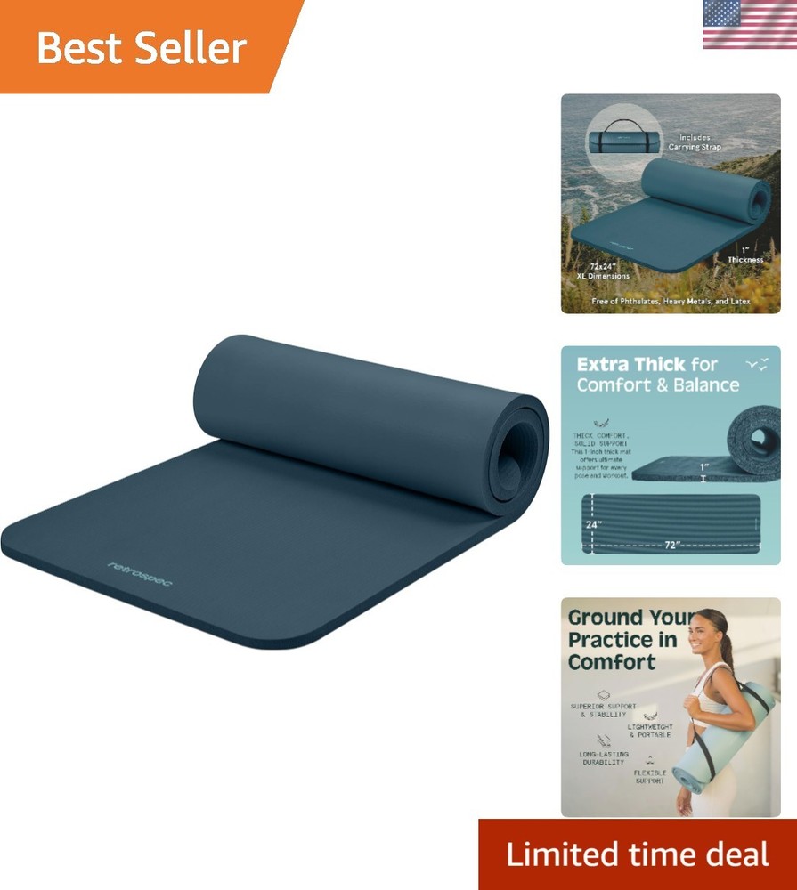 Solana Yoga Mat – 1-Inch Thick Non-Slip Exercise Mat with Strap for All Workouts