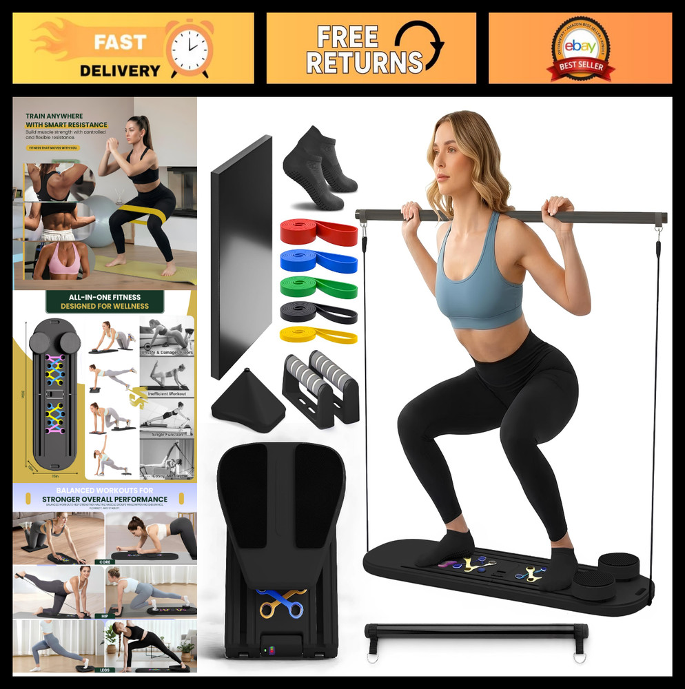 9-in-1 Foldable Pilates Board Set – Portable Reformer with Resistance Bands & Yo