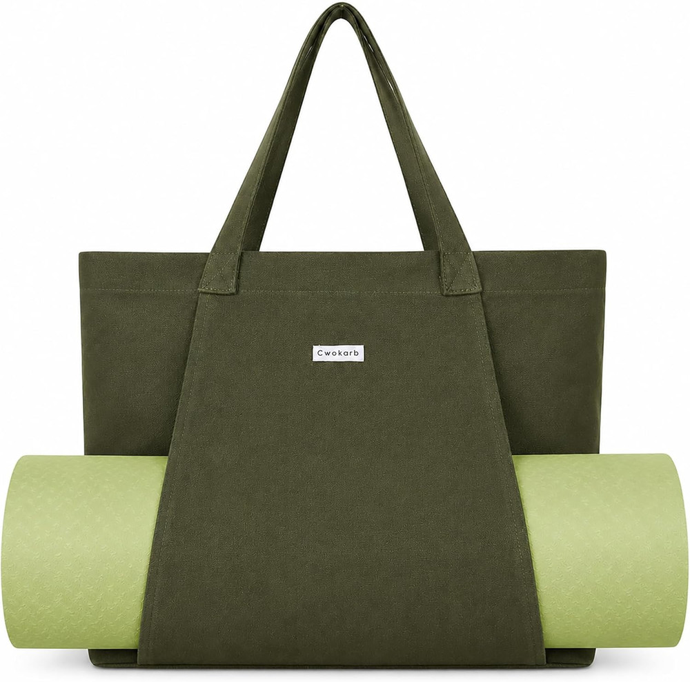 Yoga Mat Bag for Women, Pure Cotton Canvas Yoga Tote with Wet/Dry Pocket, Bottle