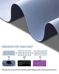 Yoga Mat Non Slip, Anti-Tear 1/4 Thick TPE Yoga Mats for Women and Men, Gray