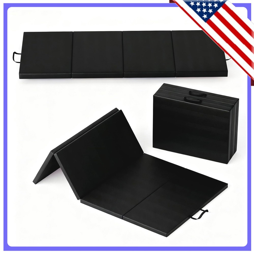 Four-Fold Folding Thick Exercise Mat 6x2FT with Carrying Handles for Stretching