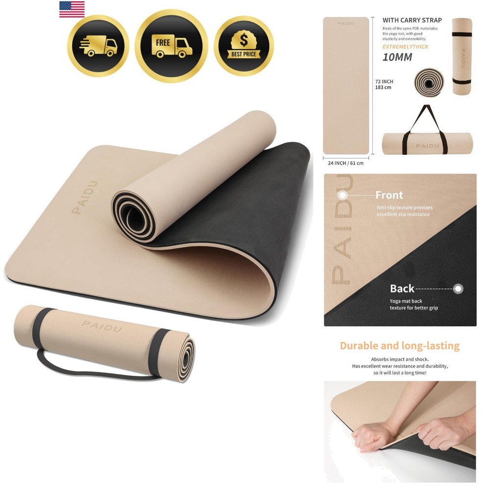 Yoga Mat Non Slip Anti-tear,extra thick-2/5 inch（10MM）High Resiliency Profess…