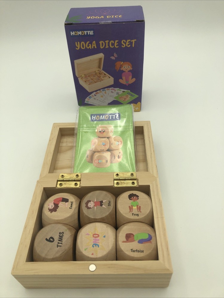Homotte Yoga Dice Set, 6 Dice + Cards, NIB ——389——