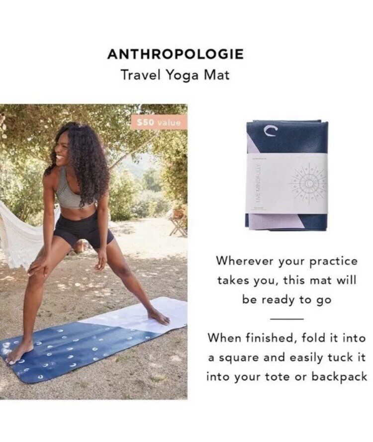 Anthropologie Live Mindfully Travel Yoga Mat Fitness Blue 24×68 New In Packaging