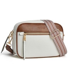 Small Crossbody Bag for Women Triple Pockets Vegan Leather Shoulder White&brown