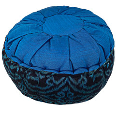 Yoga Meditation Throw Pillow Cushion Zafu Floor Hand loomed teal Ikat kapok fill