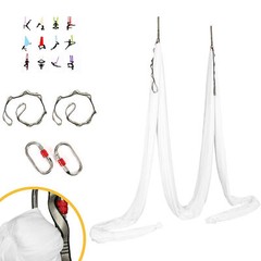 Portable Aerial Stand Yoga Swing Bar w/39Ft White Aerial Silk 551lbs Yoga Frame