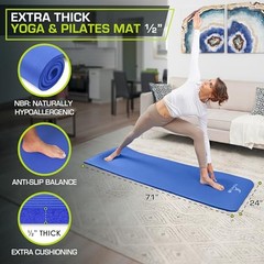 Extra Thick Yoga and Pilates Mat 1/2” (13mm) or 1″ (25mm), 71-inch 1/2″ Blue