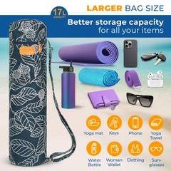 LARGE Yoga Mat Bag fits mats 1/4″ to 2/5″ (7-10mm) thick and 27″ x 6.5″ rolle…