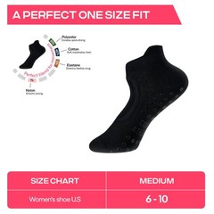 CoolMate Pilates Socks with Grips for 6-10, A-01b. 4 Pairs Open Top Black