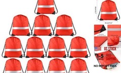 Pcs Drawstring Backpacks with Reflective Strips – Polyester, 15.7″ x 12 Red