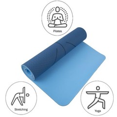 Blue Yoga Mat with Alignment Guide Lightweight TPE Travel-Friendly Yoga Mat