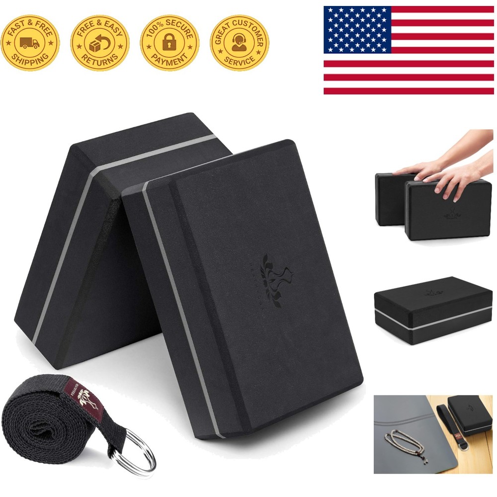 High-Density EVA Yoga Blocks 2 Pack with Strap for Enhanced Flexibility