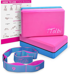Yoga Blocks 2 Pack with Strap & Guide – Non-Slip EVA Foam Pilates Blocks for Hom