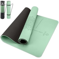 Yoga Mat Non Slip TPE Thick Yoga Mat with 0.32*32*72 Inches Green Black
