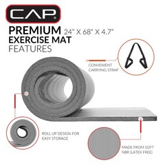 High Density NBR Exercise Mat with Carry Strap, Size: 68Inx24Inx.47In (12Mm Thic
