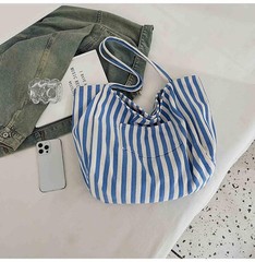 canvas tote bag for women, beach striped medium size shoulder bag with pocket…