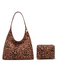 Brown Suede Bag for Women, Leopard Print Tote, Vegan Leather Purse, Large Slo…