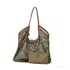Mesh Beach Tote Bag with Zipper Pouch, Large Breathable Net Shoulder Bag Green