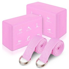 2 Pack Yoga Blocks and 2 Yoga Straps Set, Soft Non-Slip Block for Pilates, Hi…