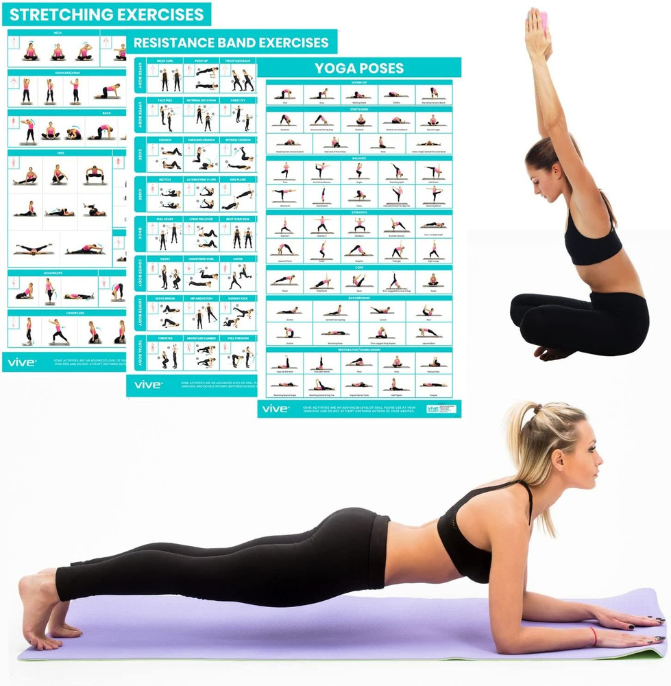 Yoga Poses + Stretching Exercises + Resistance Band Workouts Poster (3 Pack) 149