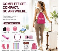 Pilates Training Set Pilates Ring Kit w/ Ball, Gliders, Bands, Tube Bands Pink