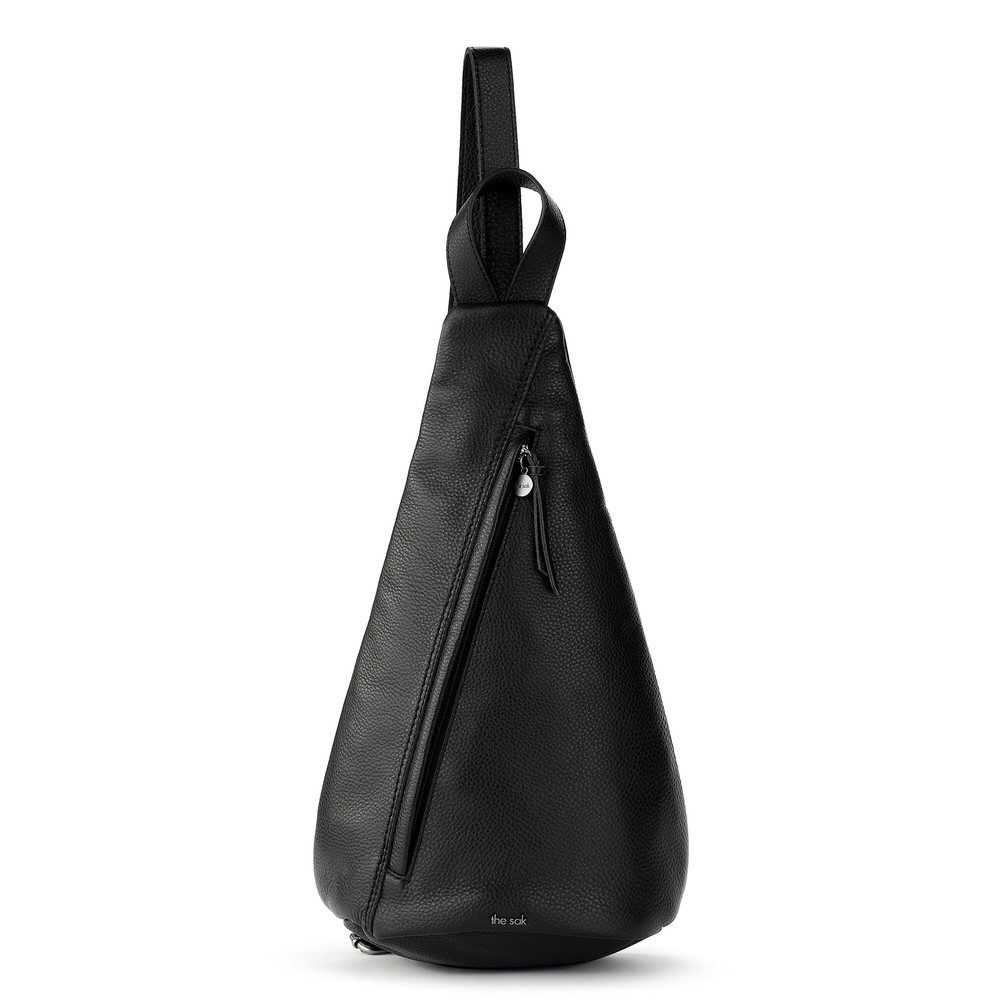 The Sak Geo Sling Backpack in Leather, Convertible Design, Black Medium