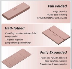 HAHE Foldable Non-Slip Pink Foam Yoga Mat 188x80cm Easy to Carry Pilates