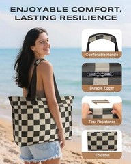 35L Large Beach Bags for Women, Waterproof Sandproof Beach Tote Pool Checkered