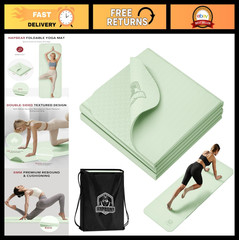 Foldable Non-Slip Yoga Mat 72″x24″x0.24″ (6mm) – Eco-Friendly Exercise Mat for H