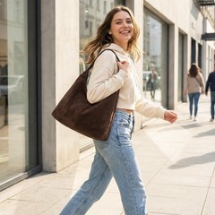 Slouchy Suede Hobo bag for Women Casual Shoulder Bag Soft Cresent Tote Purse …