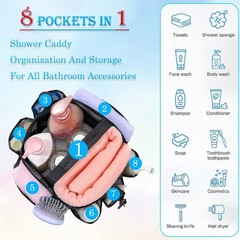 Mesh Shower Caddy Portable for College Dorm Room Essentials, 8-Pocket Large C…