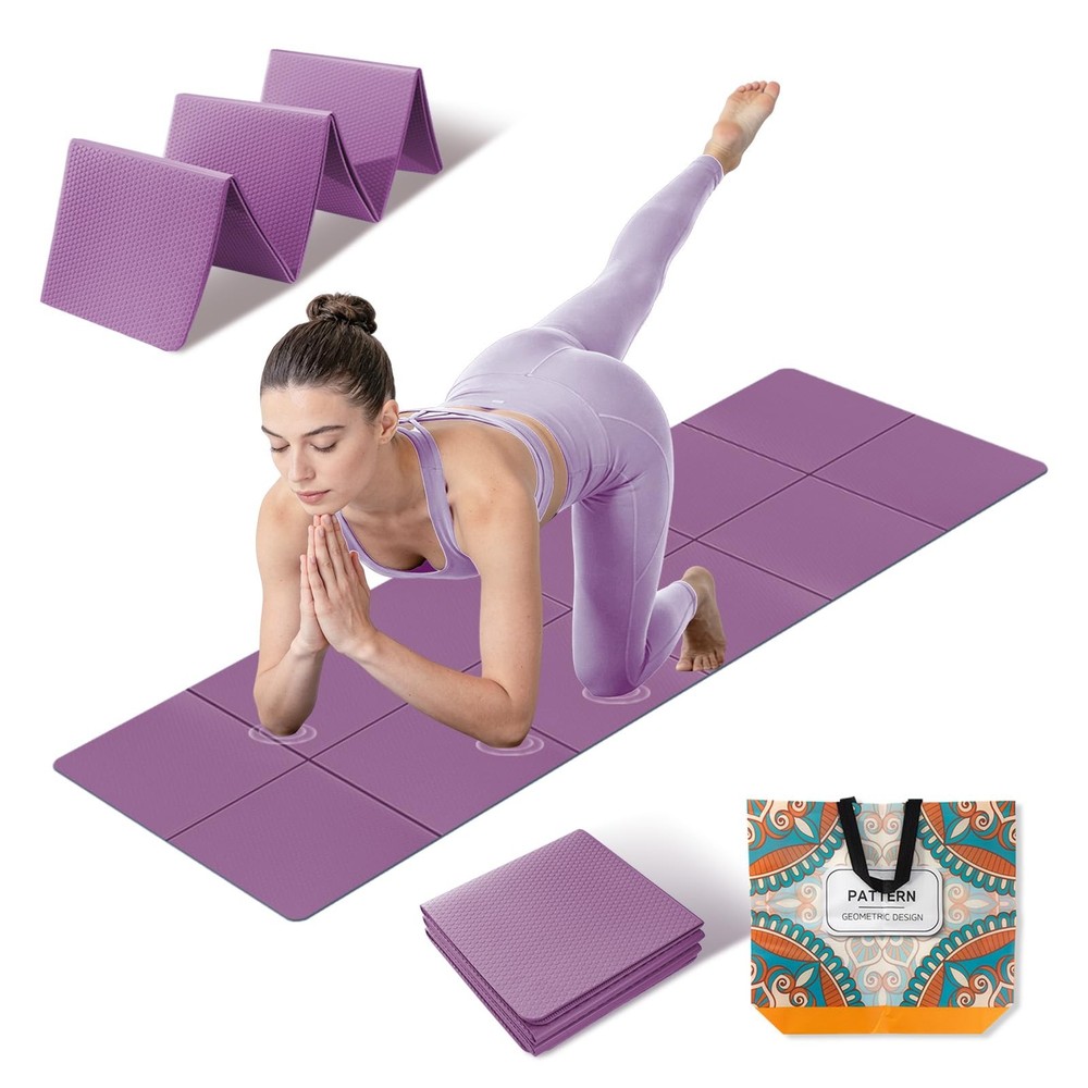 Foldable Yoga Mat Thick NonSlip Packable Travel Fitness Mat With Carry Bag