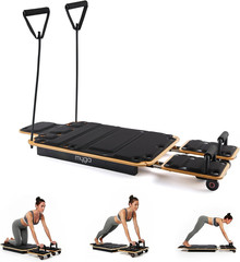 Wooden Pilates Reformer,Home Pilates Machine with Adjustable Resistance and Padd