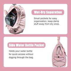Gym Bag For Women, Yoga Mat Bag with Shoes Compartment, Wet Pocket and Pink