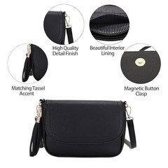 Small Crossbody Bags for Women Trendy Flap Saddle Purses with Tassel Black