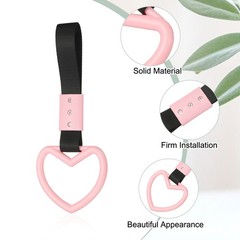 2Pcs, Heart Shaped Car Handle Straps Pink (Black Strap)
